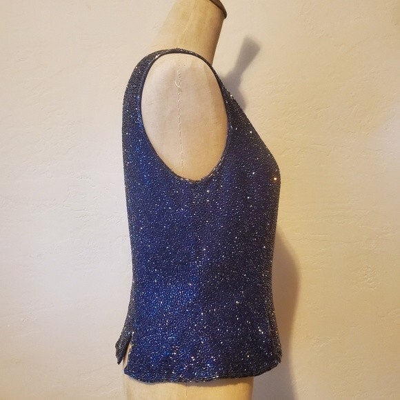 Beaded blue sleeveless sparkle top vintage - Picture 9 of 12